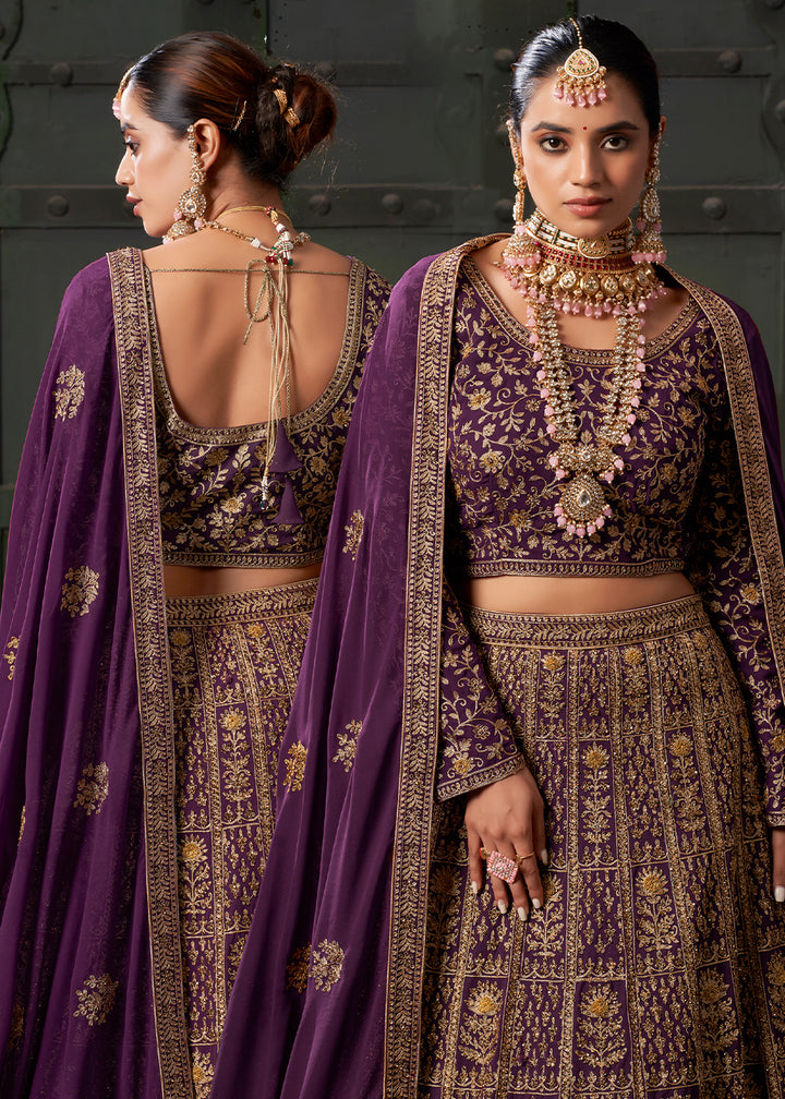 Grapes Purple Georgette Lehenga Adorned with Zarkan and Coding Embroidery