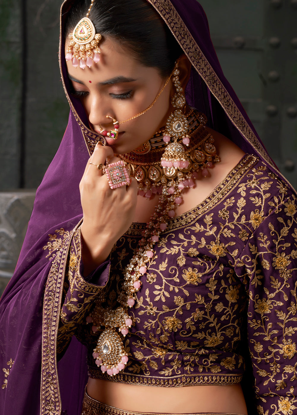 Grapes Purple Georgette Lehenga Adorned with Zarkan and Coding Embroidery