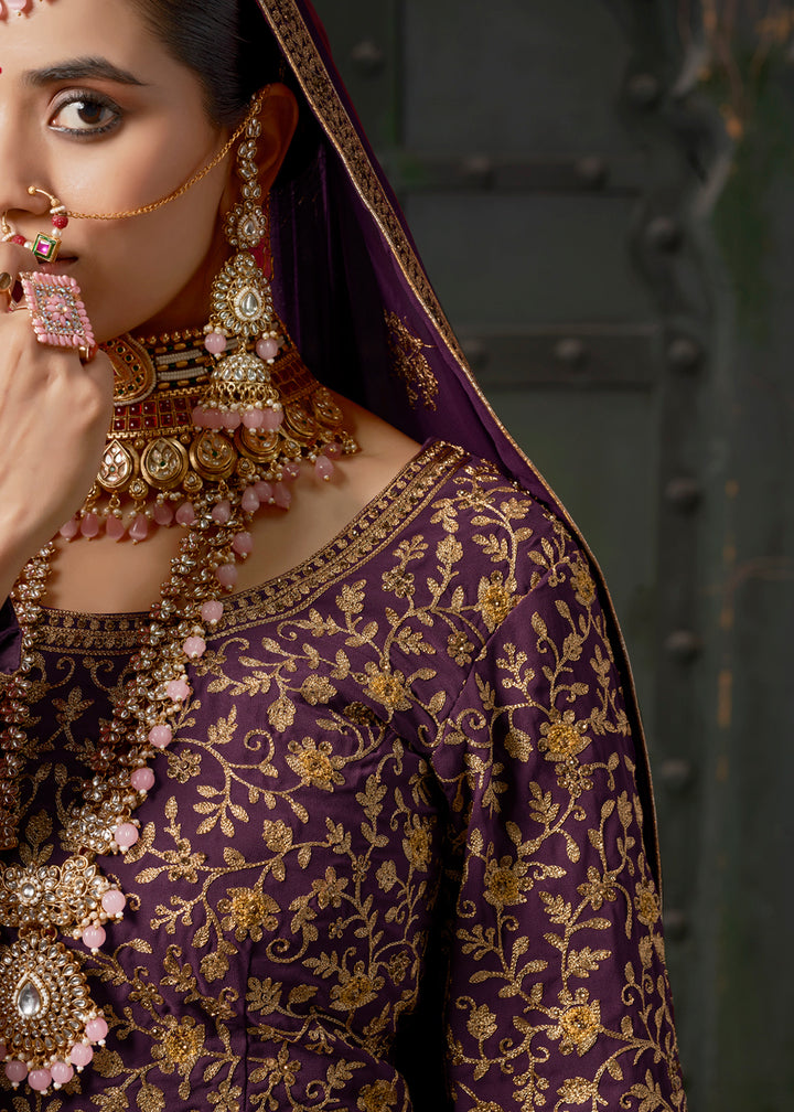 Grapes Purple Georgette Lehenga Adorned with Zarkan and Coding Embroidery