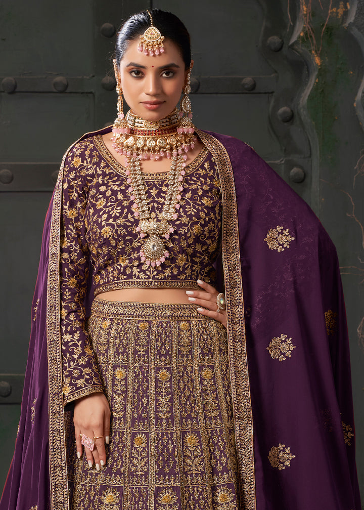 Grapes Purple Georgette Lehenga Adorned with Zarkan and Coding Embroidery