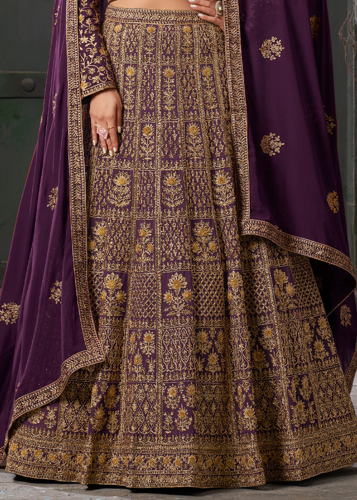 Grapes Purple Georgette Lehenga Adorned with Zarkan and Coding Embroidery