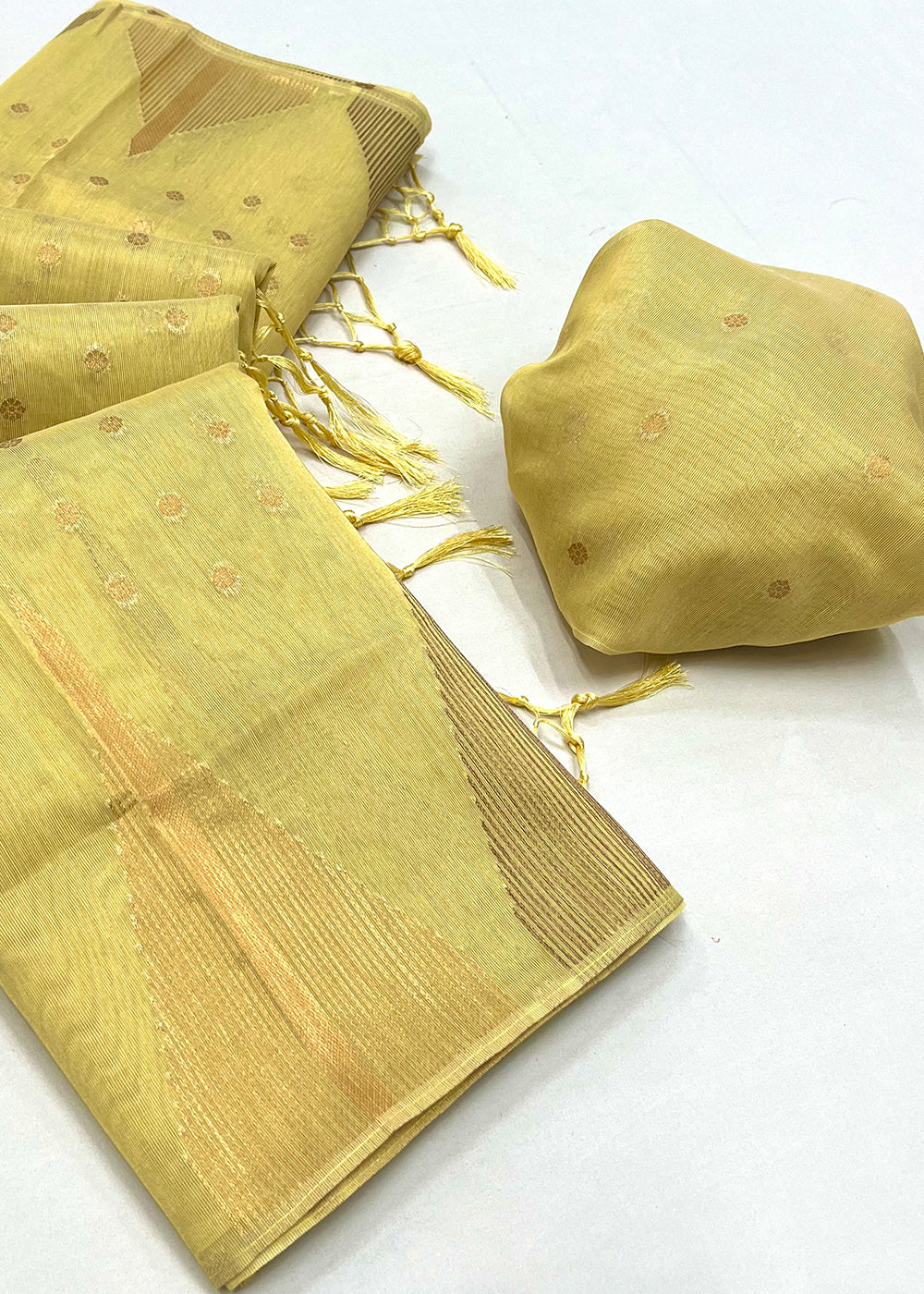 Blonde Yellow Zari Tissue Silk Saree Handcrafted to Perfection