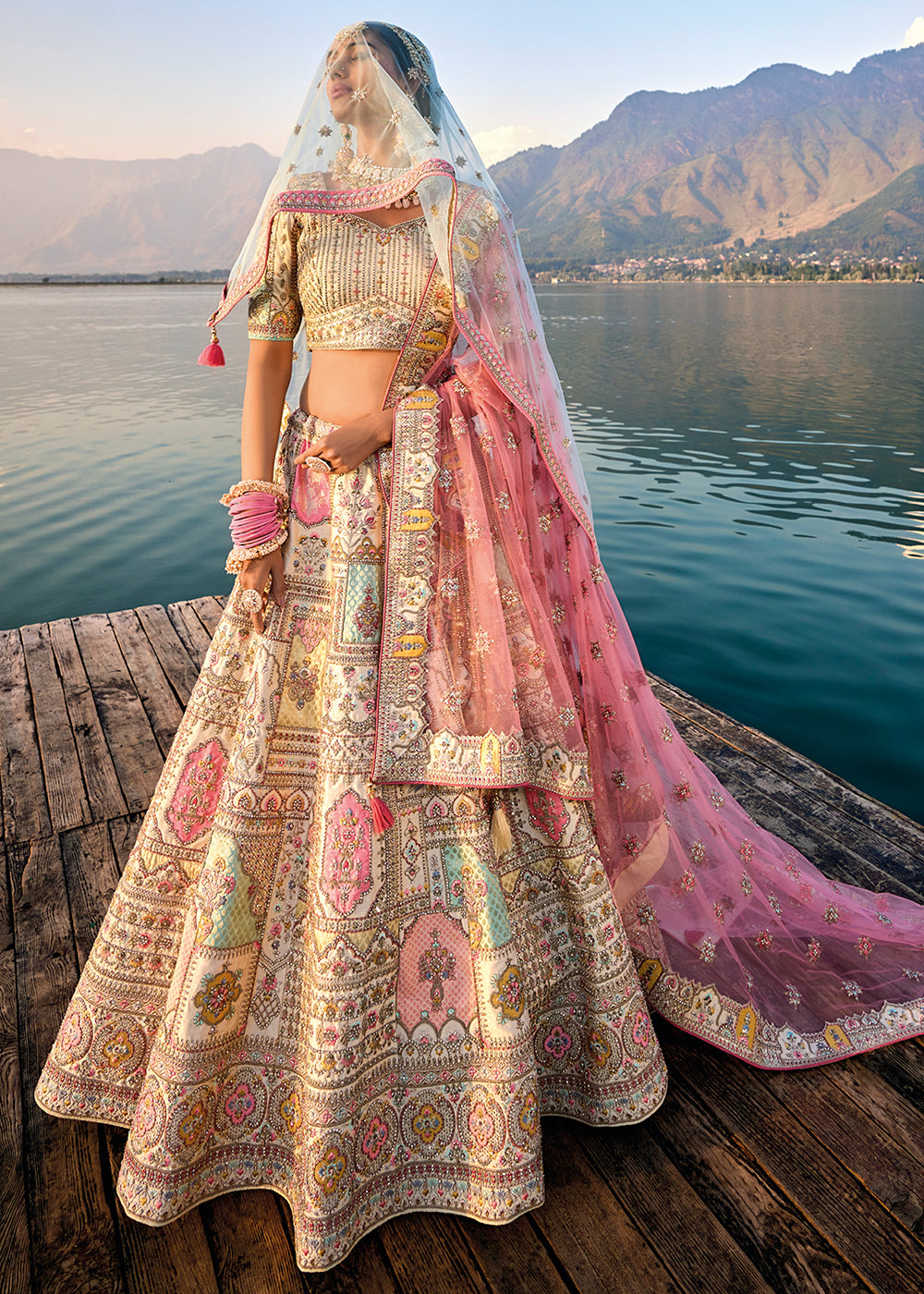 Cream White Banarasi Silk Lehenga Choli with Elegant Khatli Work and Handcrafted Embroidery