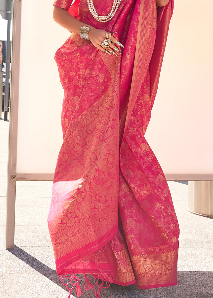 Hot Pink Handloom Woven Traditional Saree