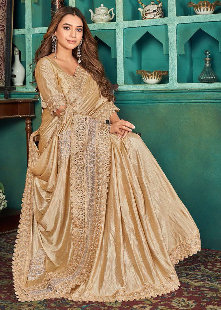 Light Brown Designer Satin Saree