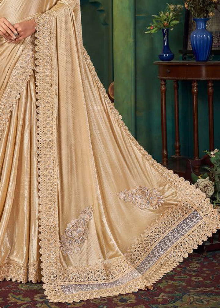 Light Brown Designer Satin Saree