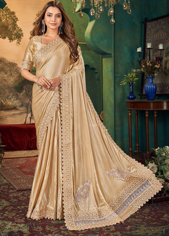 Light Brown Designer Satin Saree