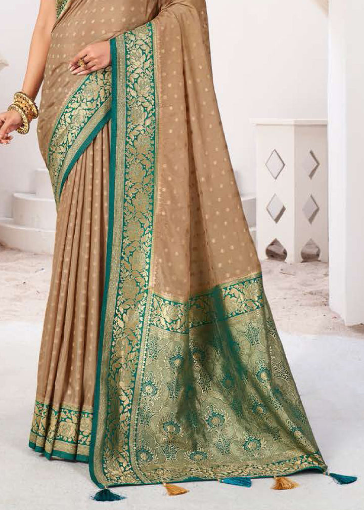 Light Brown Zari Woven Viscose Crepe Saree