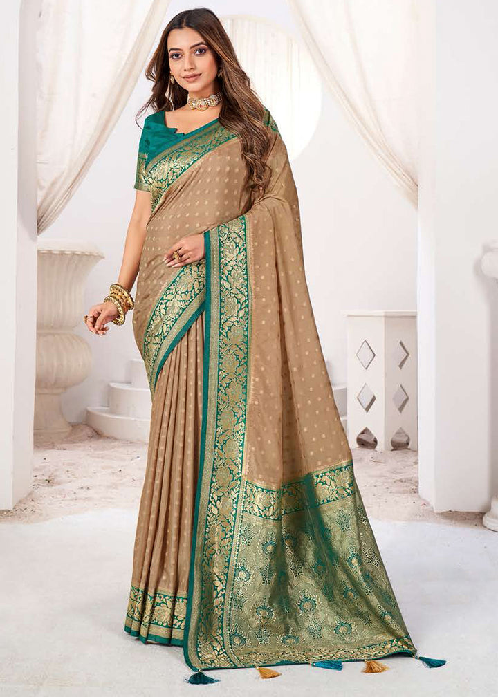 Light Brown Zari Woven Viscose Crepe Saree