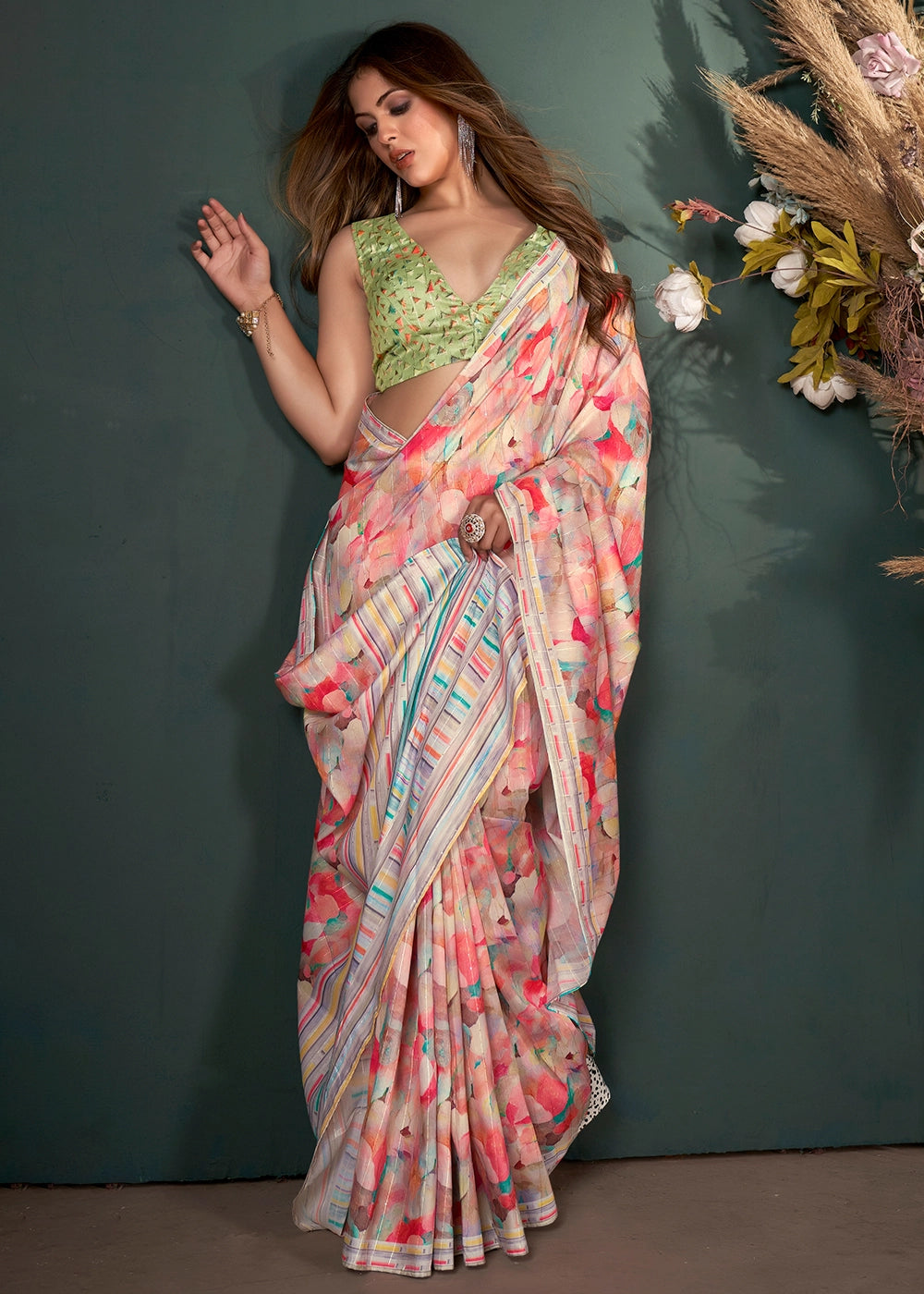 Shades of Pink Silk Saree with Digital Print and Sequin Highlights