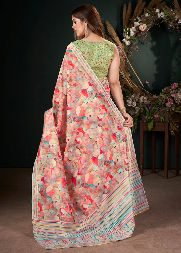 Shades of Pink Silk Saree with Digital Print and Sequin Highlights