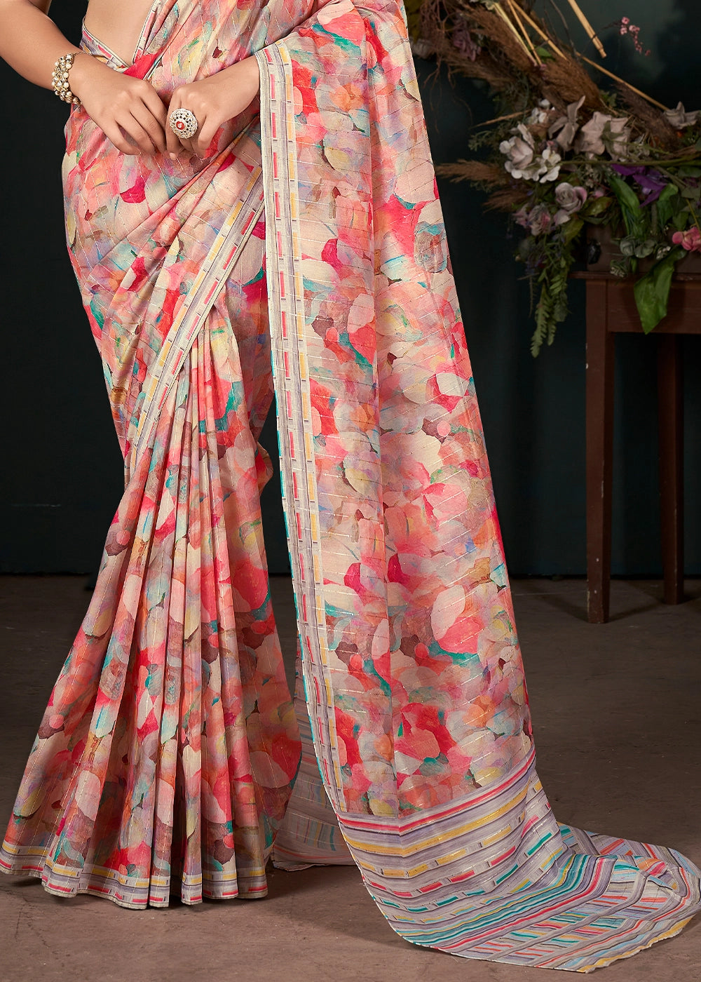 Shades of Pink Silk Saree with Digital Print and Sequin Highlights