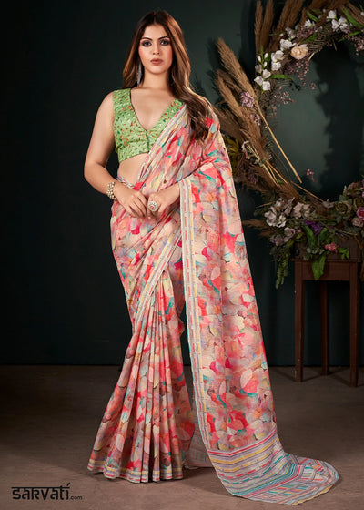 Shades of Pink Silk Saree with Digital Print and Sequin Highlights