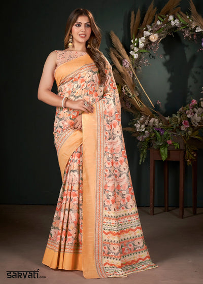 Shades of Orange Silk Saree with Digital Print and Sequin Highlights