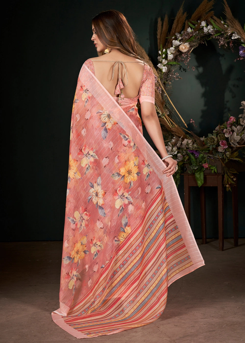 Rouge Pink Silk Saree with Digital Print and Sequin Highlights