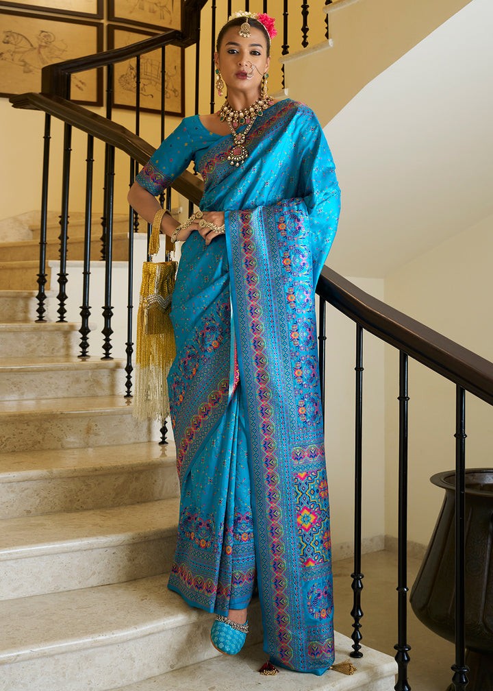 Ocean Blue Banarasi Silk Saree with Intricate Patola Weaving