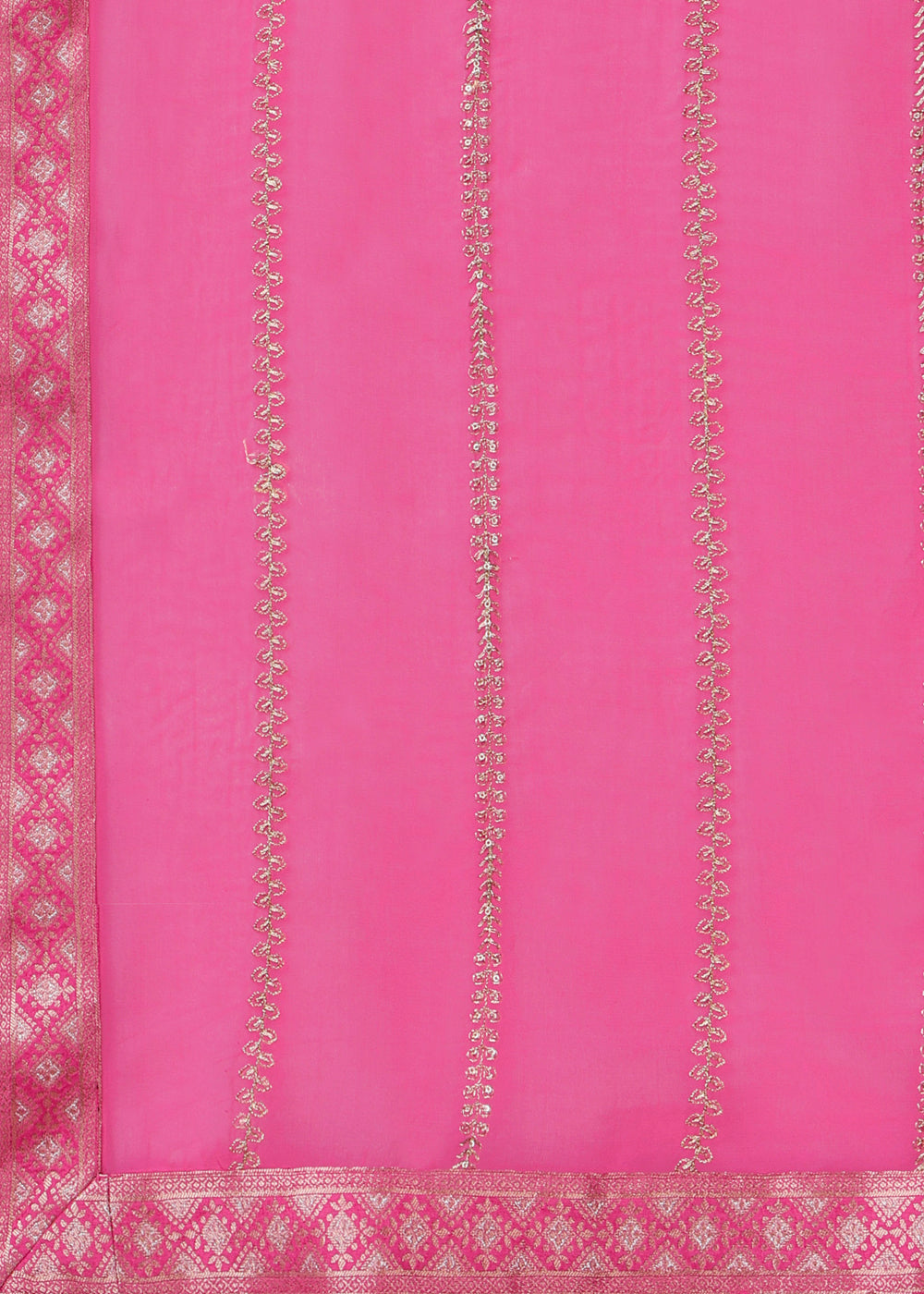 Shocking Pink Dola Silk Suit Featuring Jacquard Pattern Weaving