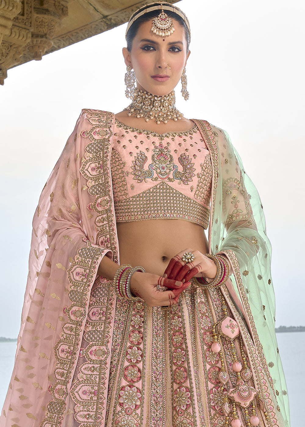 Blossom Pink Banarasi Silk Lehenga Choli with Elegant Khatli Work and Handcrafted Embroidery