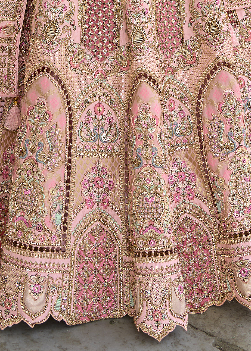 Blossom Pink Banarasi Silk Lehenga Choli with Elegant Khatli Work and Handcrafted Embroidery