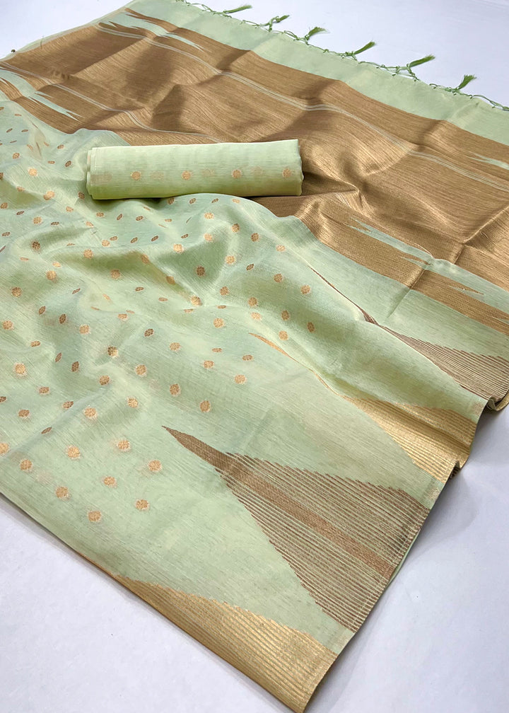 Light Green Zari Tissue Silk Saree Handcrafted to Perfection