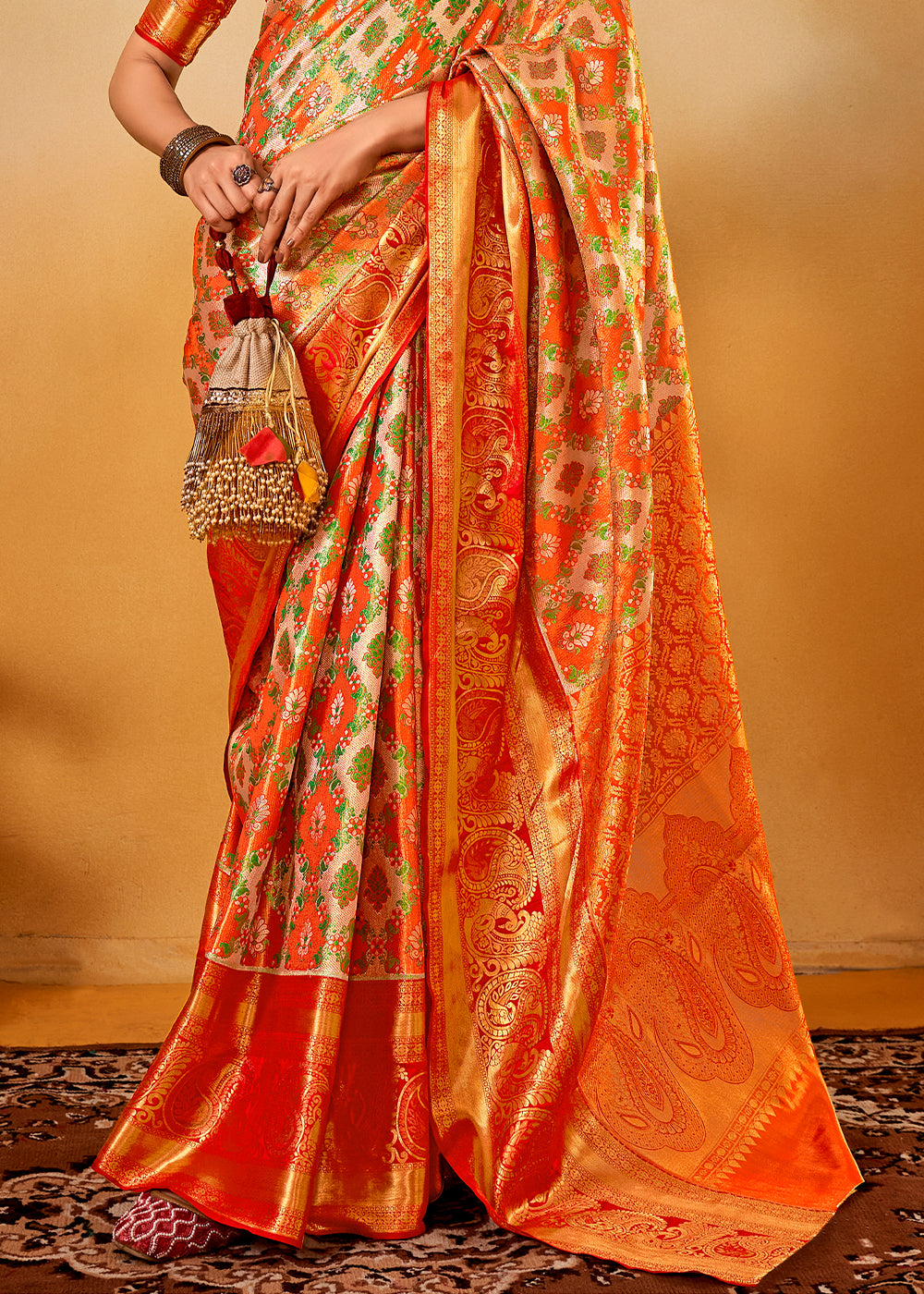 White & Red Zari-Woven Silk Saree with Bold Contrast Border