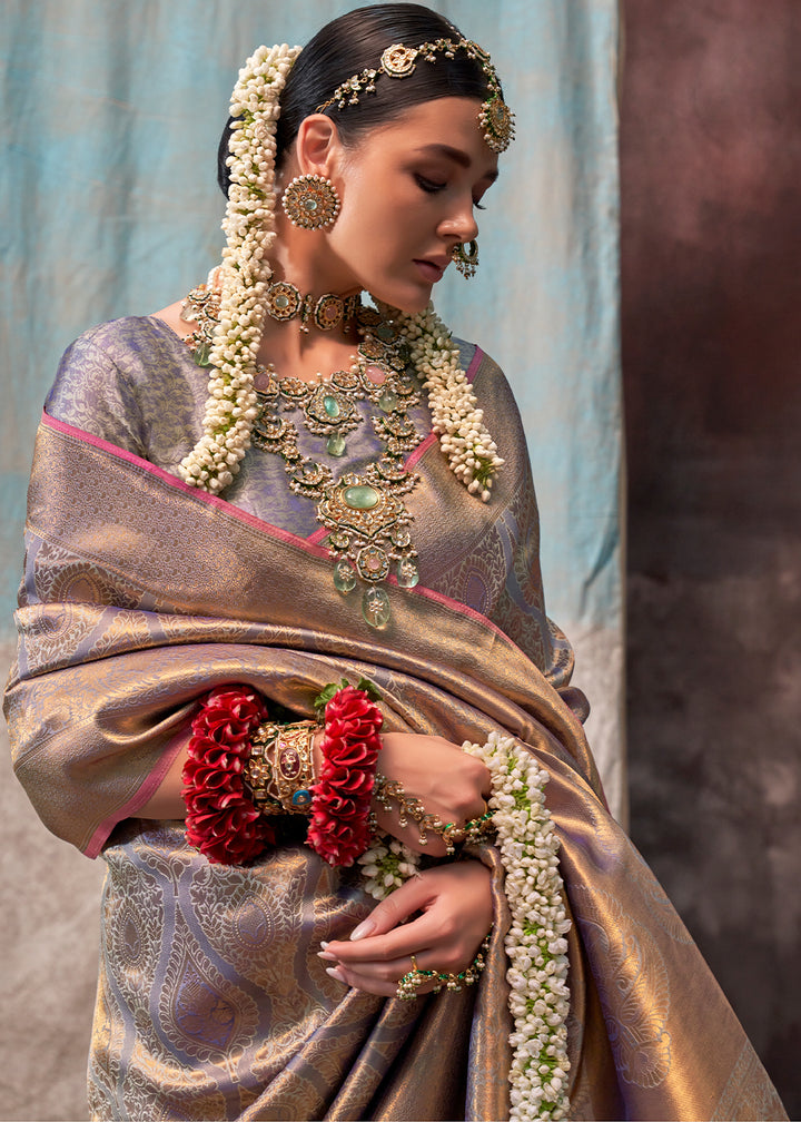 Pale Purple Two Tone Handloom Woven Silk Saree with Contrast Selvage Border