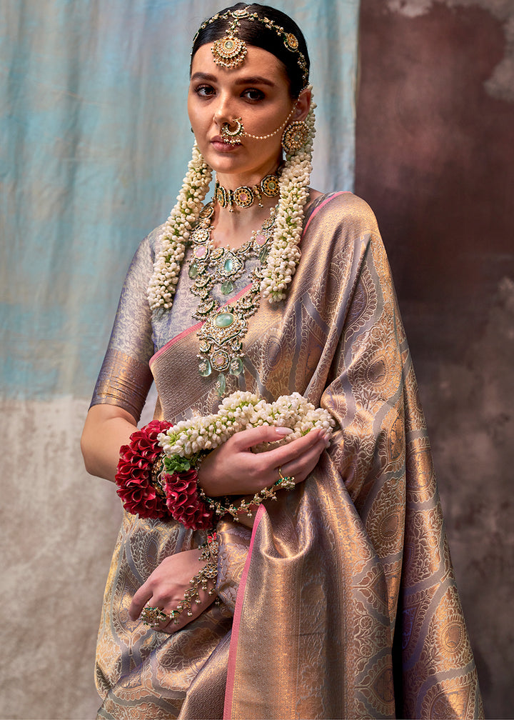 Pale Purple Two Tone Handloom Woven Silk Saree with Contrast Selvage Border