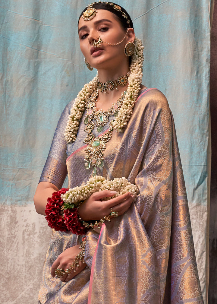 Pale Purple Two Tone Handloom Woven Silk Saree with Contrast Selvage Border