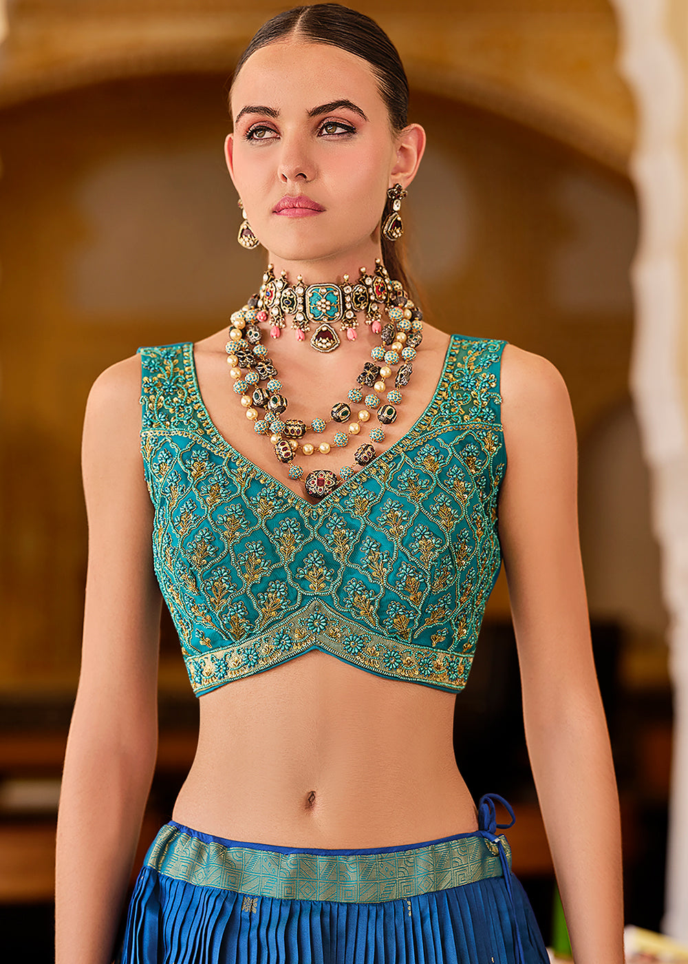 Shades Of Blue Silk Lehenga Choli with Zari and Embroidery Accents