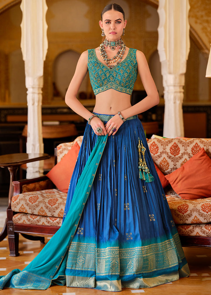 Shades Of Blue Silk Lehenga Choli with Zari and Embroidery Accents