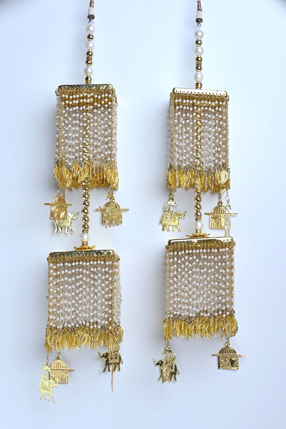 Devanshi Pearl Hanging With Elephant And Doli Motifs Gold Plated Kalire