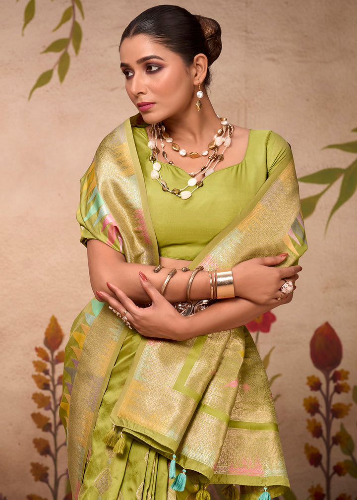 Pastel Green Designer Zari Woven Silk Saree