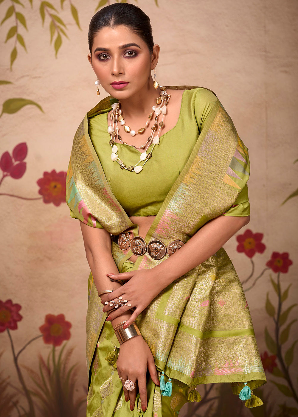 Pastel Green Designer Zari Woven Silk Saree