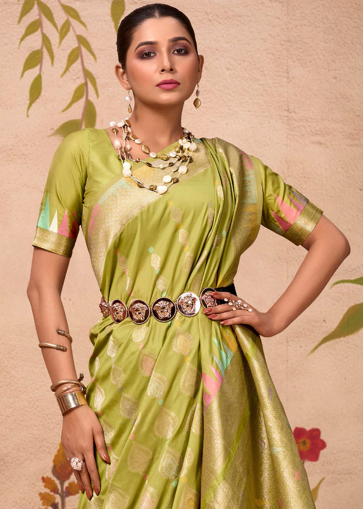 Pastel Green Designer Zari Woven Silk Saree