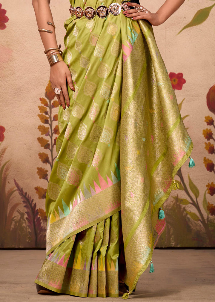 Pastel Green Designer Zari Woven Silk Saree