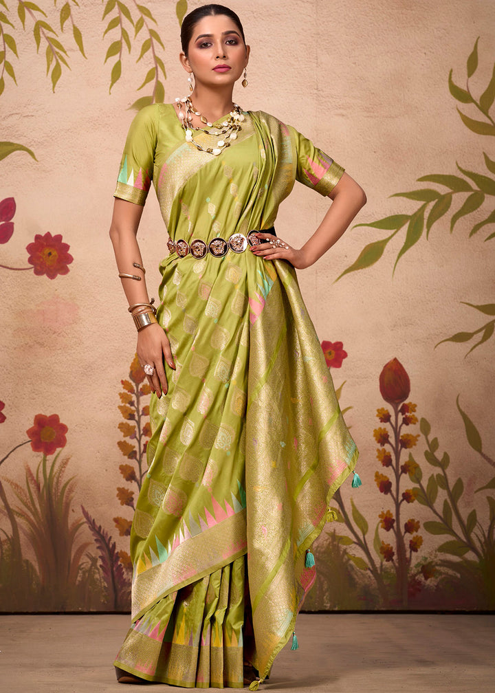 Pastel Green Designer Zari Woven Silk Saree