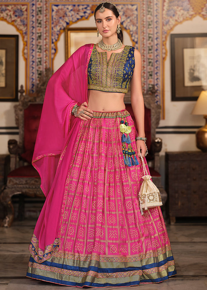 Shocking Pink Silk Lehenga Choli with Zari and Embroidery Accents