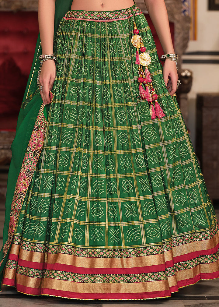 Forest Green Silk Lehenga Choli with Zari and Embroidery Accents