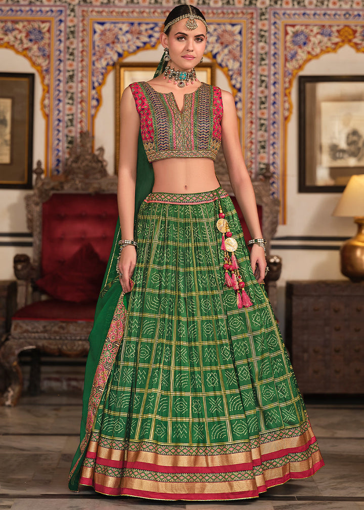 Forest Green Silk Lehenga Choli with Zari and Embroidery Accents