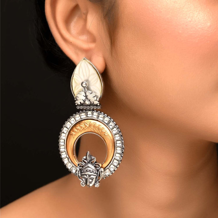 Maya Off White Stone Temple Two Tone Polish Boutique Earrings