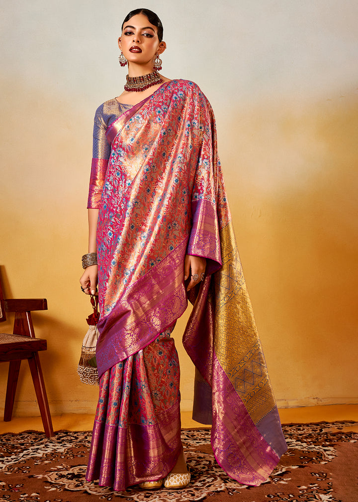 Shades Of Purple Zari-Woven Silk Saree with Bold Contrast Border