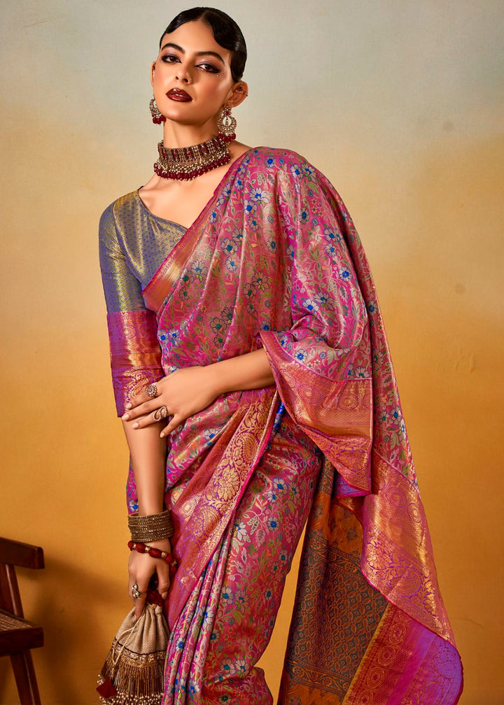 Shades Of Purple Zari-Woven Silk Saree with Bold Contrast Border