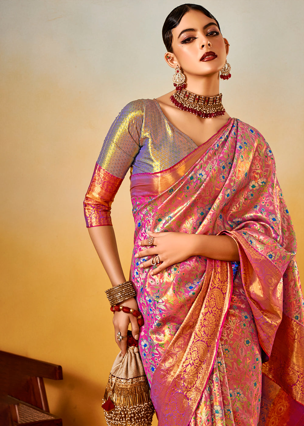 Shades Of Purple Zari-Woven Silk Saree with Bold Contrast Border