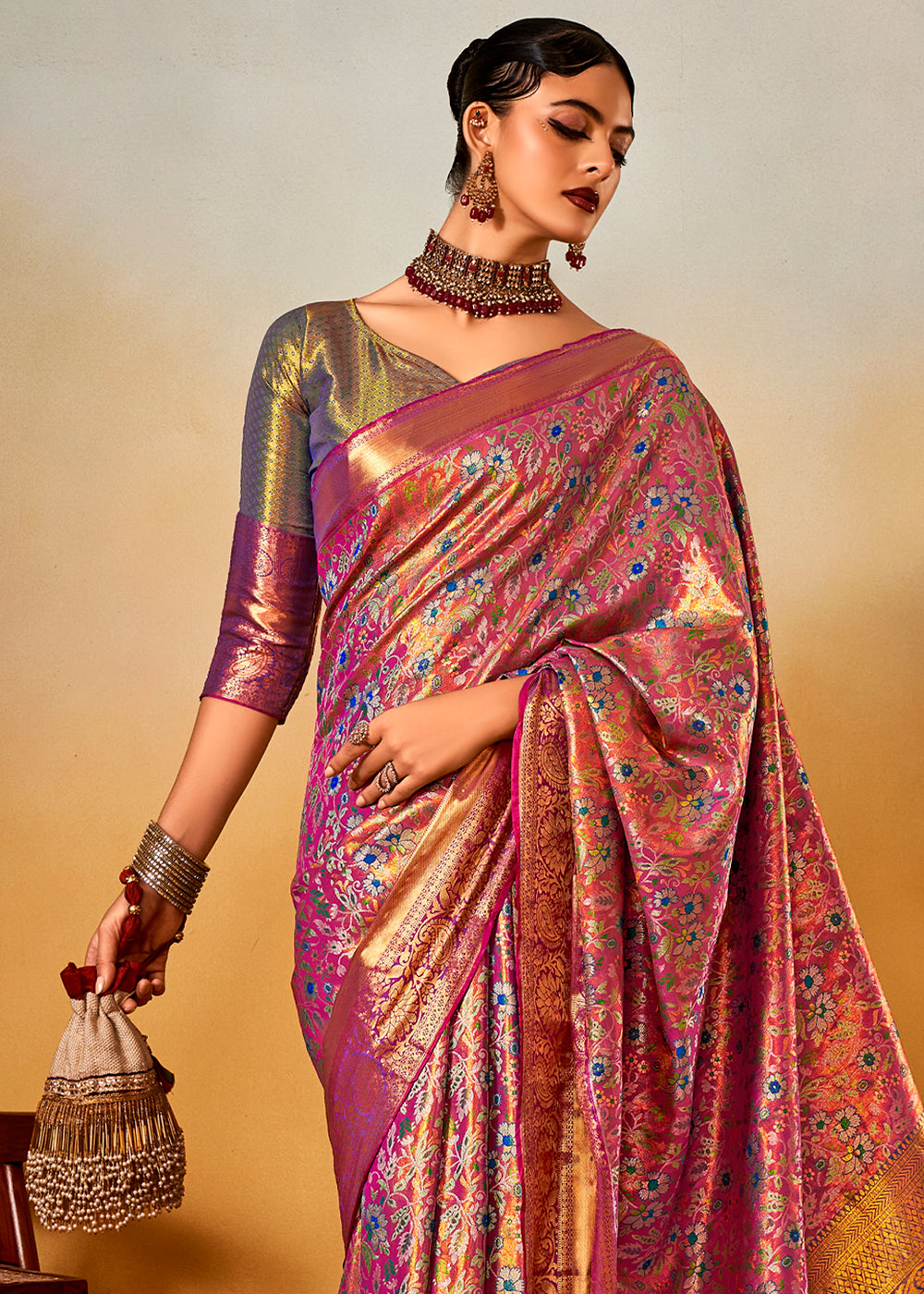 Shades Of Purple Zari-Woven Silk Saree with Bold Contrast Border