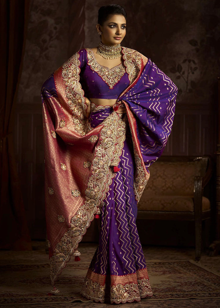 Pure Bangalore Taana Silk Saree Set – Heavy Embroidery & Zircon Work (Set of 6)