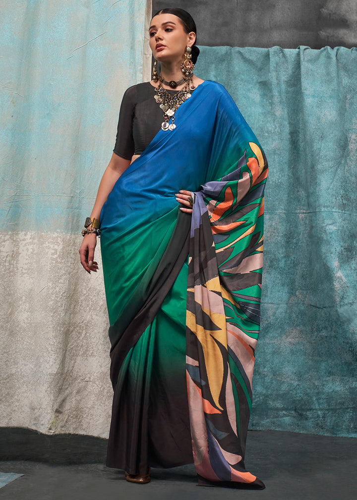 Multicolored Designer Printed Silk Crepe Saree