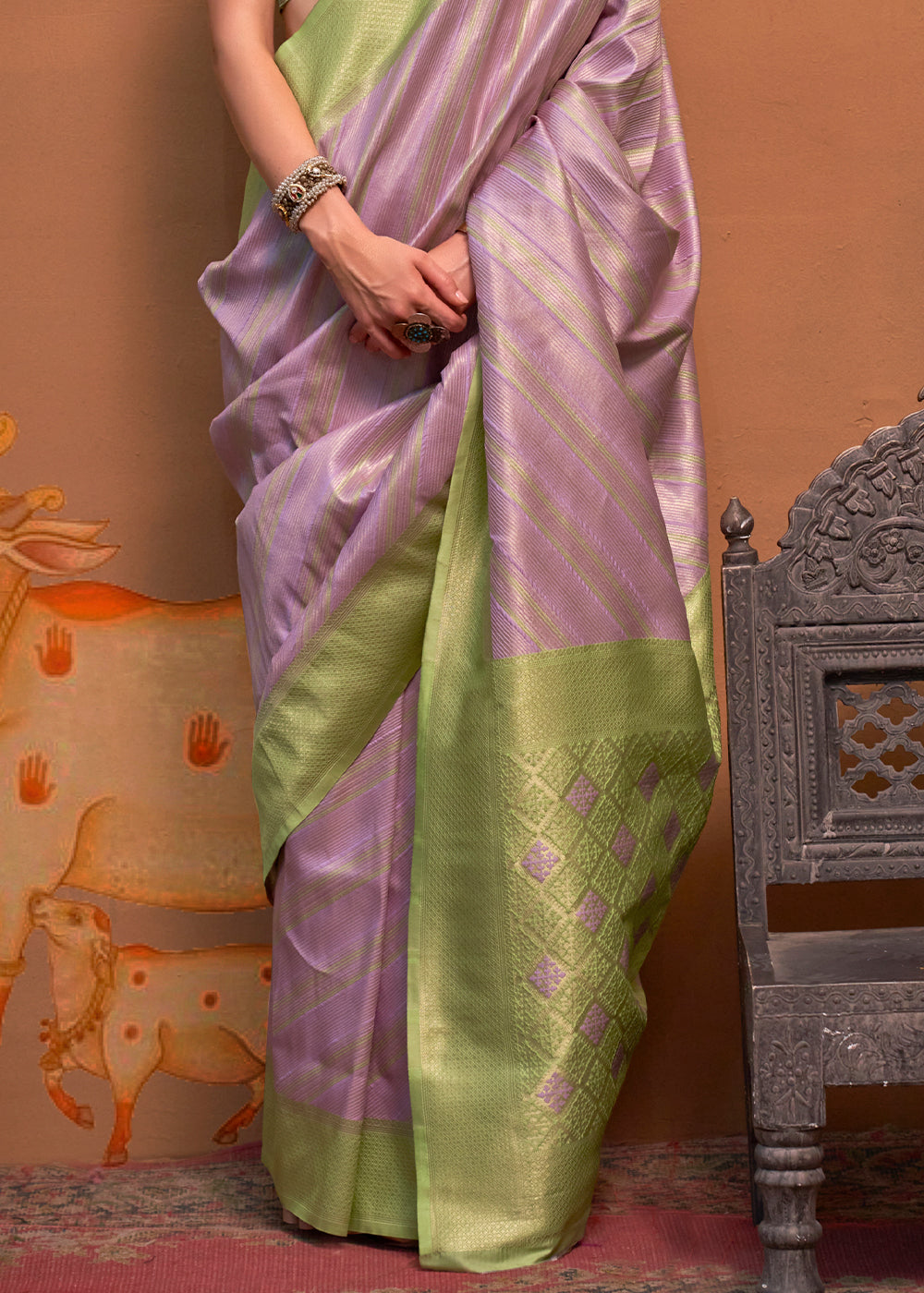 Purple & Green Handloom Zari Woven Silk Saree