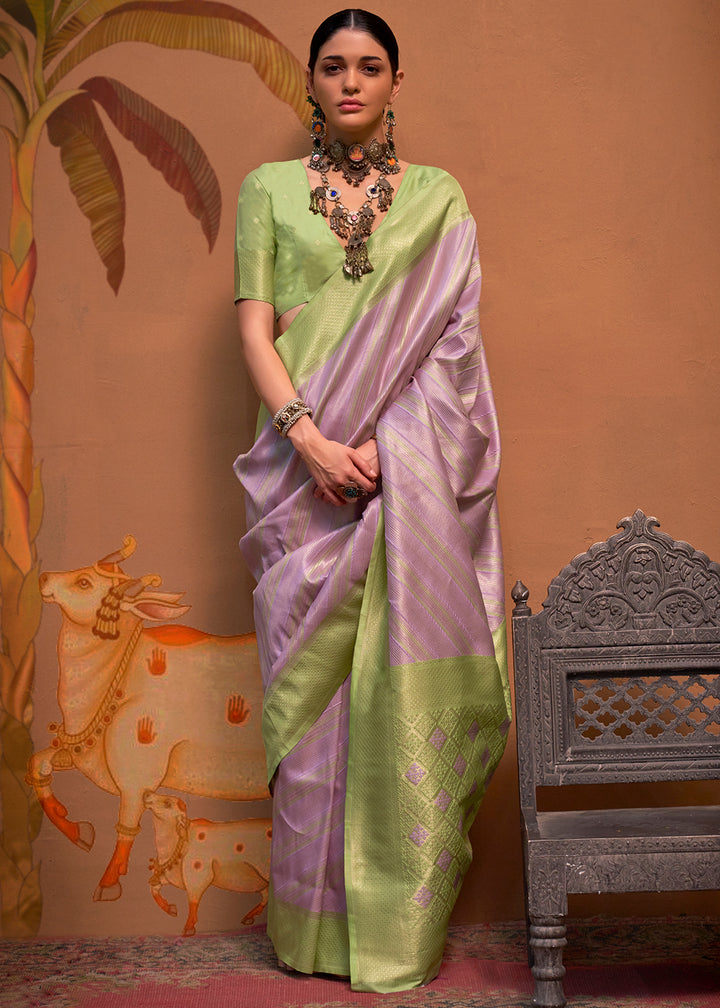 Purple & Green Handloom Zari Woven Silk Saree