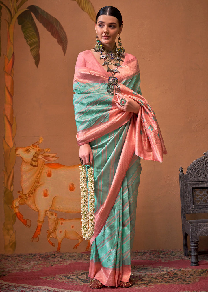 Blue & Pink Handloom Zari Woven Silk Saree