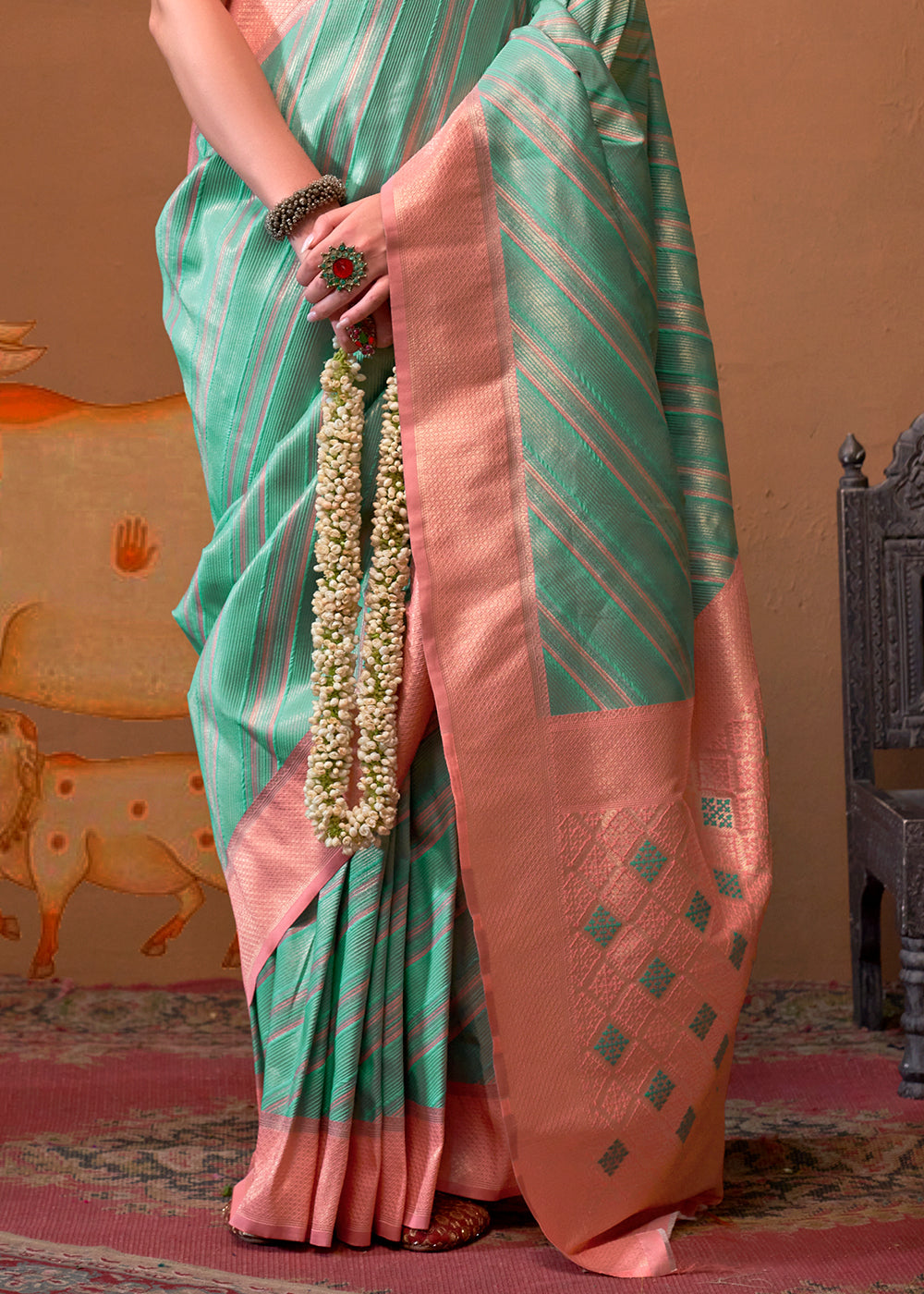 Blue & Pink Handloom Zari Woven Silk Saree